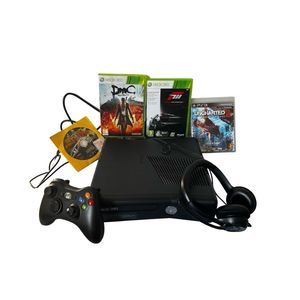 XBOX 360 S Console BLACK w/ controller, cords and video games included Model 143
